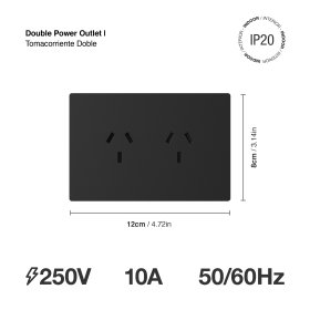 Tomacorriente Doble 10A Máx. AC 250V, Negro
