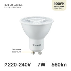 Lámpara LED GU10 7W 560lm Blanco Neutro 4000k 38°
