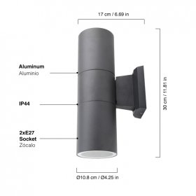 Luminaria exteriores bidireccional. IP44.220-240v. 2xE27. Luminaria exteriores bidireccional. IP44.220-240v. 2xE27.