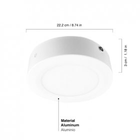 Panel LED Redondo Blanco 22cm 18W 1440lm Blanco Cálido, Sobrepuesto Panel LED Redondo Blanco 22cm 18W 1440lm Blanco Cálido, Sobrepuesto