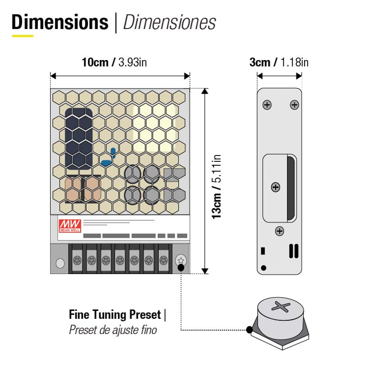Fuente de Alimentación 100W 12V 8,5A Mean-well INTERIOR