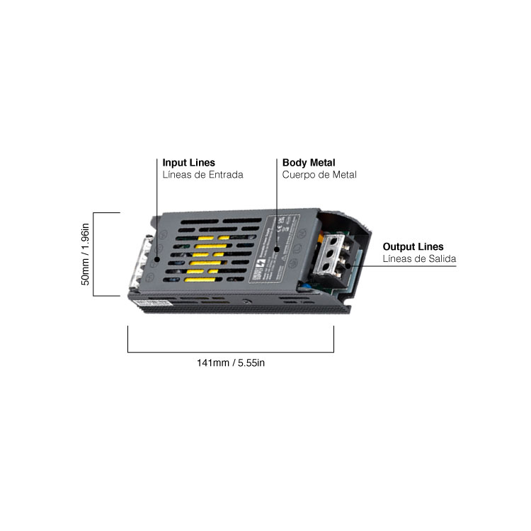 Fuente de Alimentación Switching Metalica 24V 76,8W 3,2A Interior