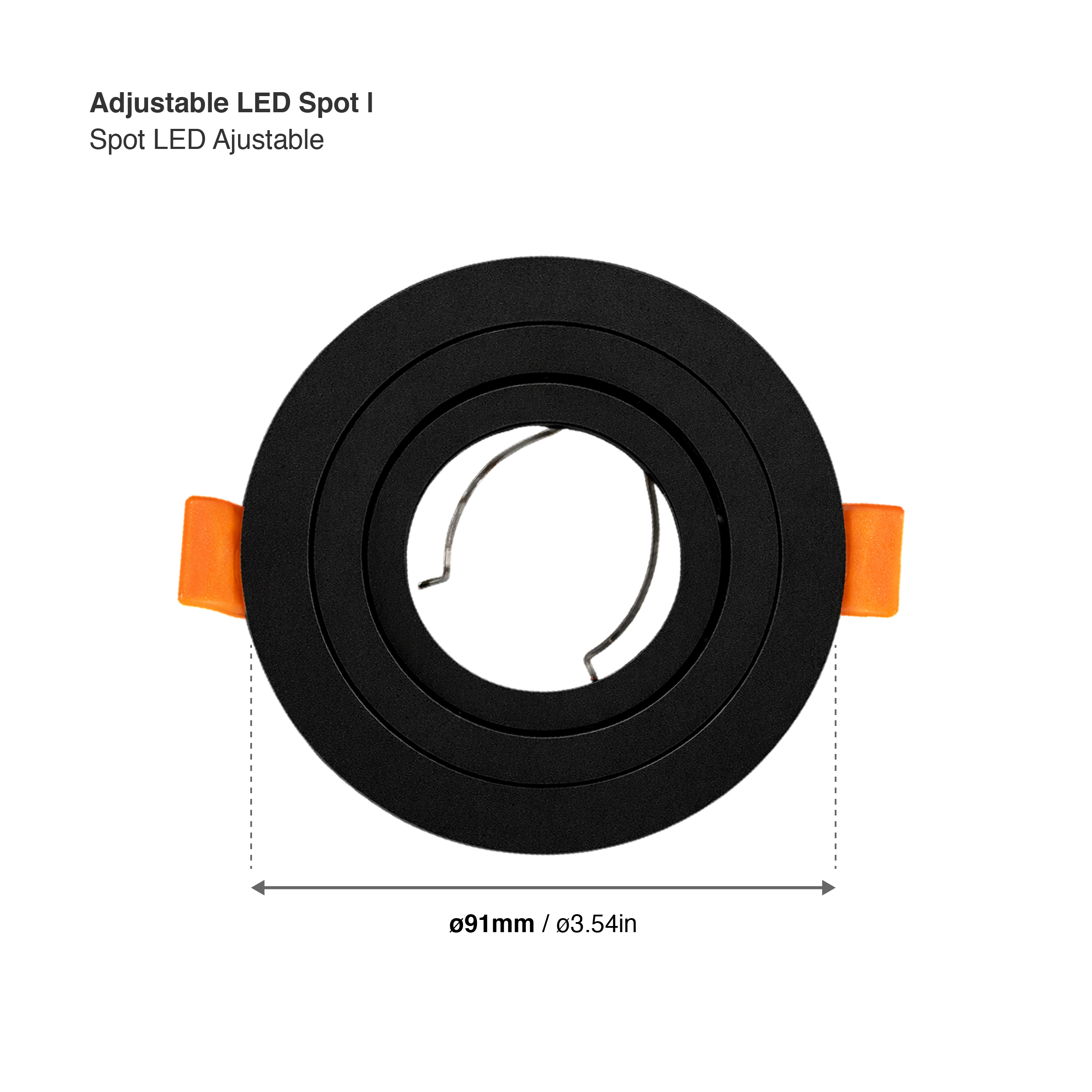 Spot Negro Ajustable sin soporte para lámpara GU10 ø91mm