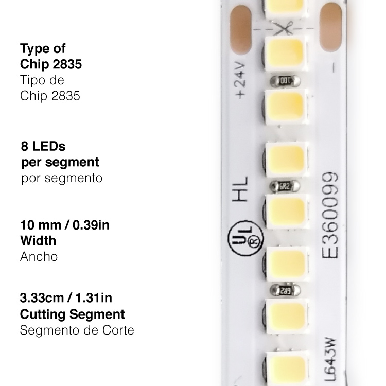 Tira LED SMD2835, 24V 33W/m, Blanco calido 4600 lm/m 240 LEDs/m, 5m