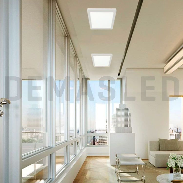 Plafón LED cuadrado blanco de 21,3x21,3cm 18W 1440lm Neutro, de aplicar