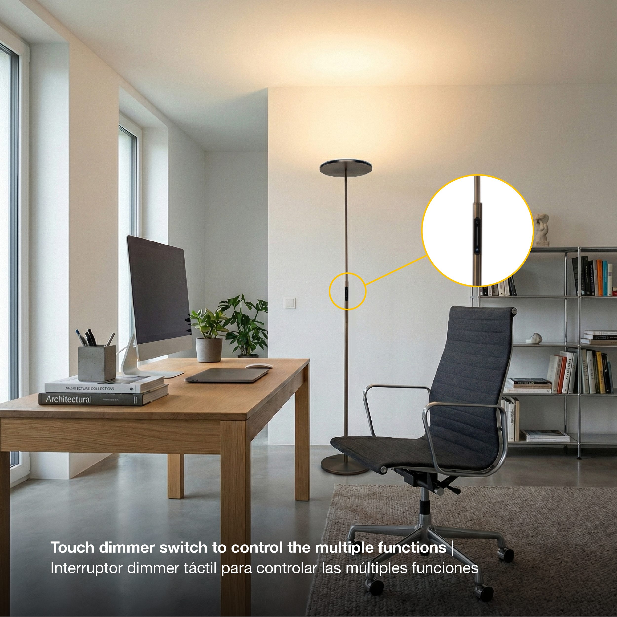 Lámpara de Pie LED Dimerizable Negro Ø300x10mm 30W CCT 1800mm