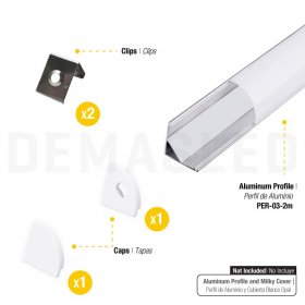 Kit de 2 tapas y 2 clips para perfil de aluminio, PER-03-2M