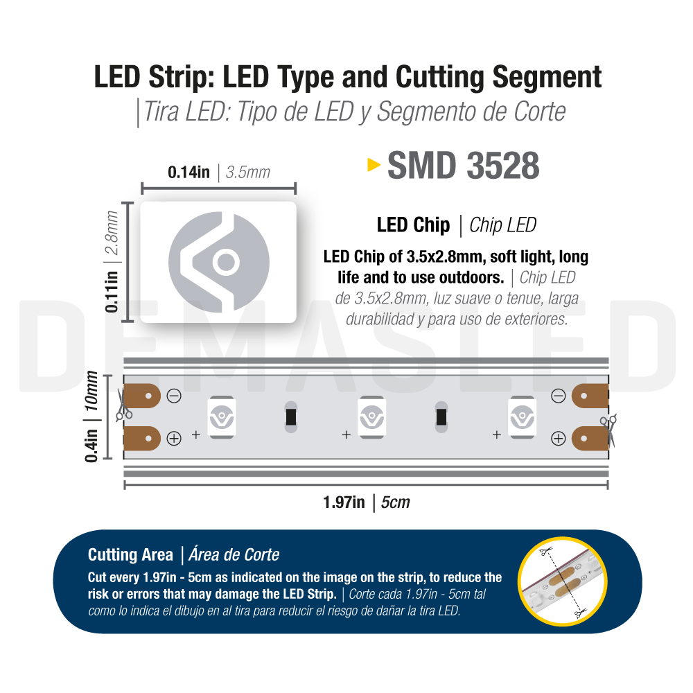 Tira LED SMD3528 IP68 12V 4.5W/m Verde 520nm 220lm/m 60 LEDs/m 5m