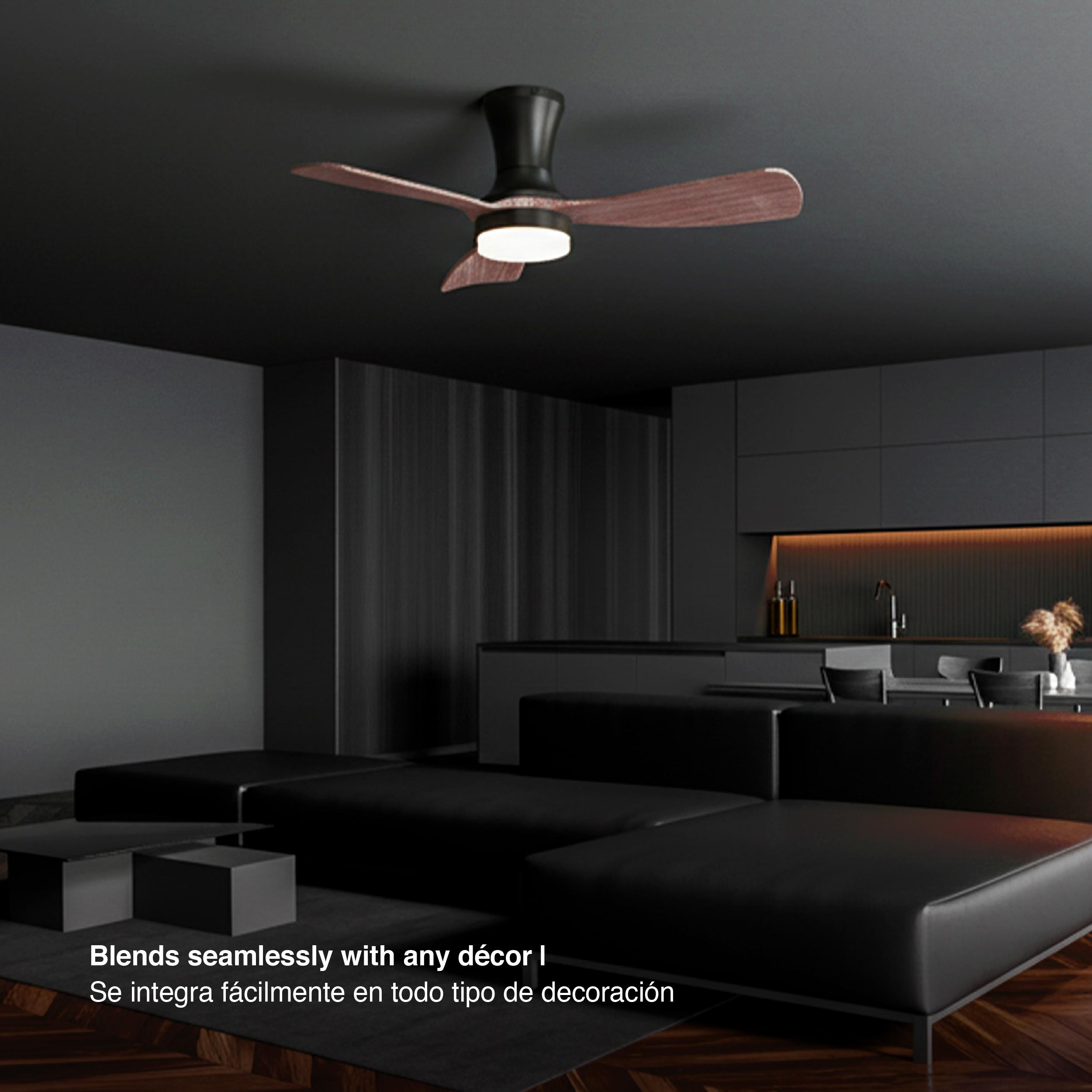 Ventilador de Techo con Luz LED CCT 920x265mm Madera Oscura 22W con Control Remoto AC100-240V I