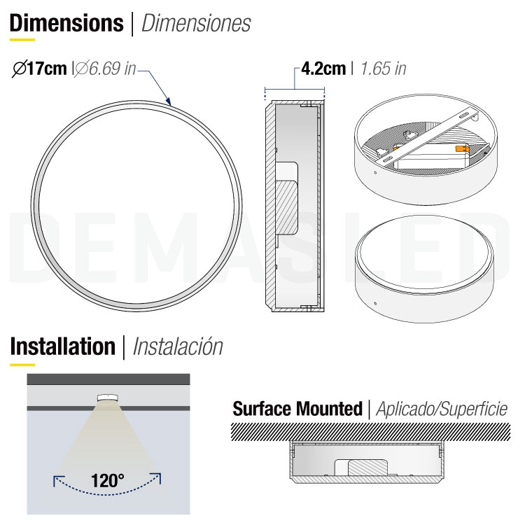 Plafón LED redondo FRAMELESS de 17cm, 22W 1870lm Neutro, de aplicar