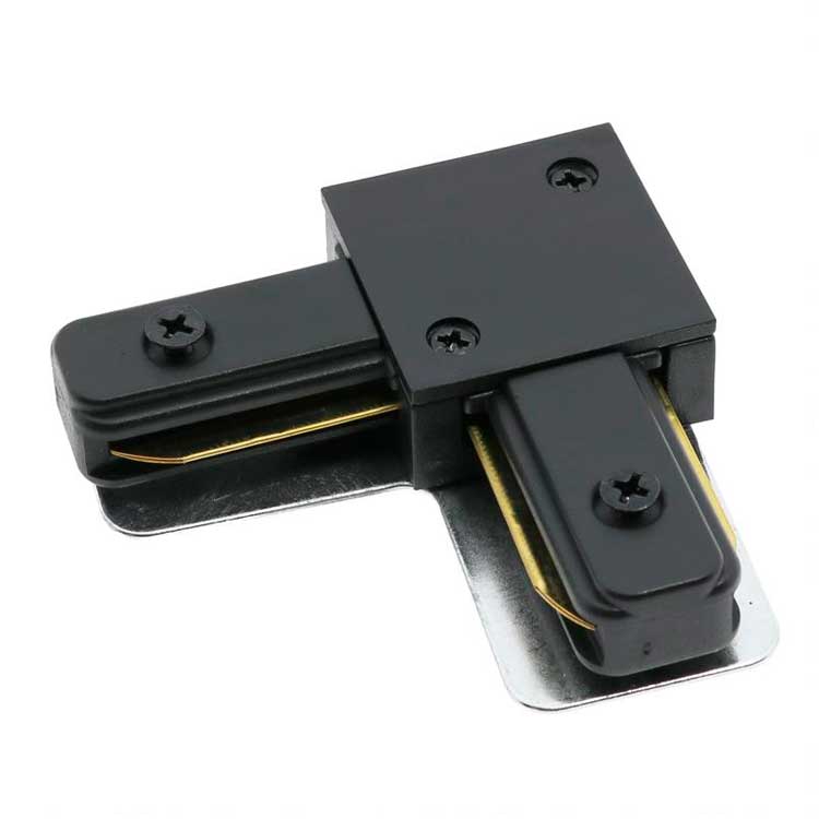 Conector en L para carril monofásico Negro