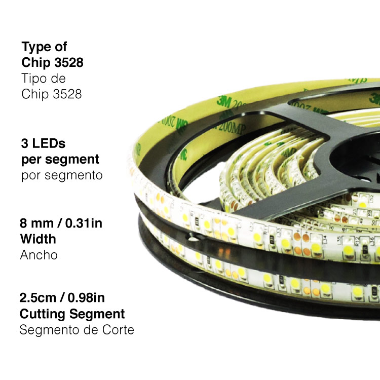 Tira LED SMD3528 IP68, 24V 9.6W/m, Neutro 800lm/m 120 LEDs/m, 5m