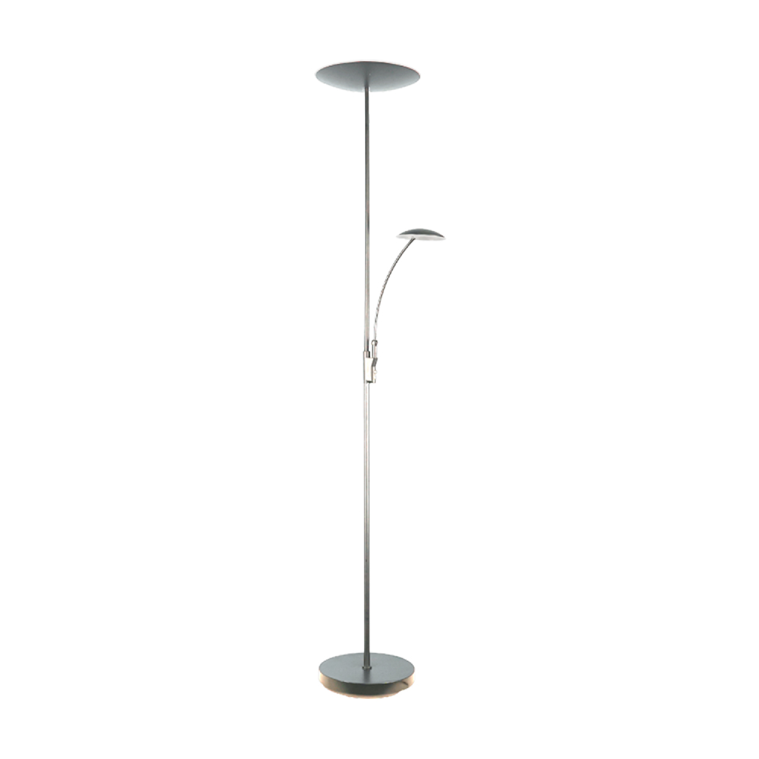 Lámpara de Pie LED con Luz de Lectura Dimerizable Níquel satinado Ø290x30mm 25W Blanco Cálido 3000K 