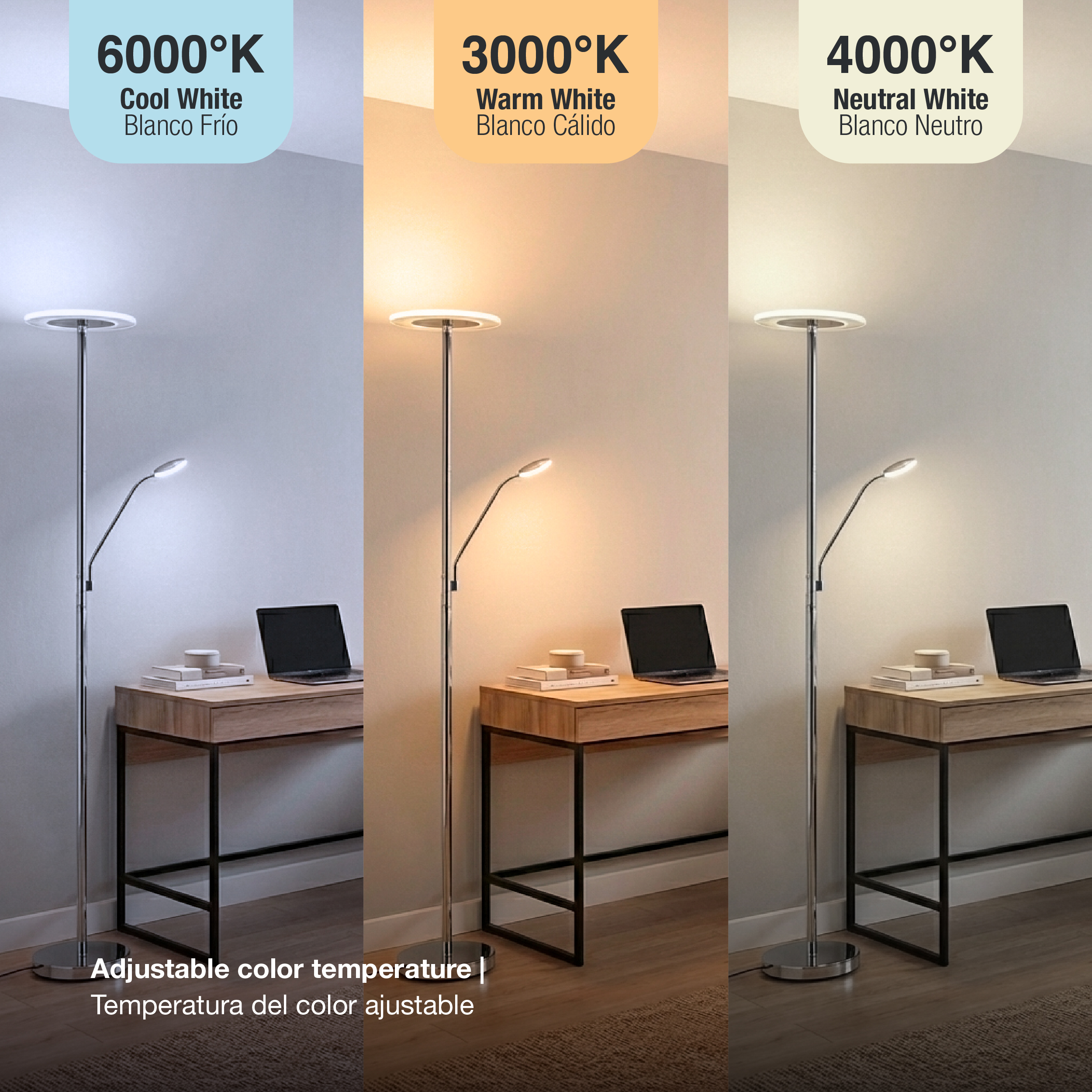 Lámpara de Pie LED con Luz de Lectura Dimerizable Bronce Ø300x16mm 28W CCT 1800mm