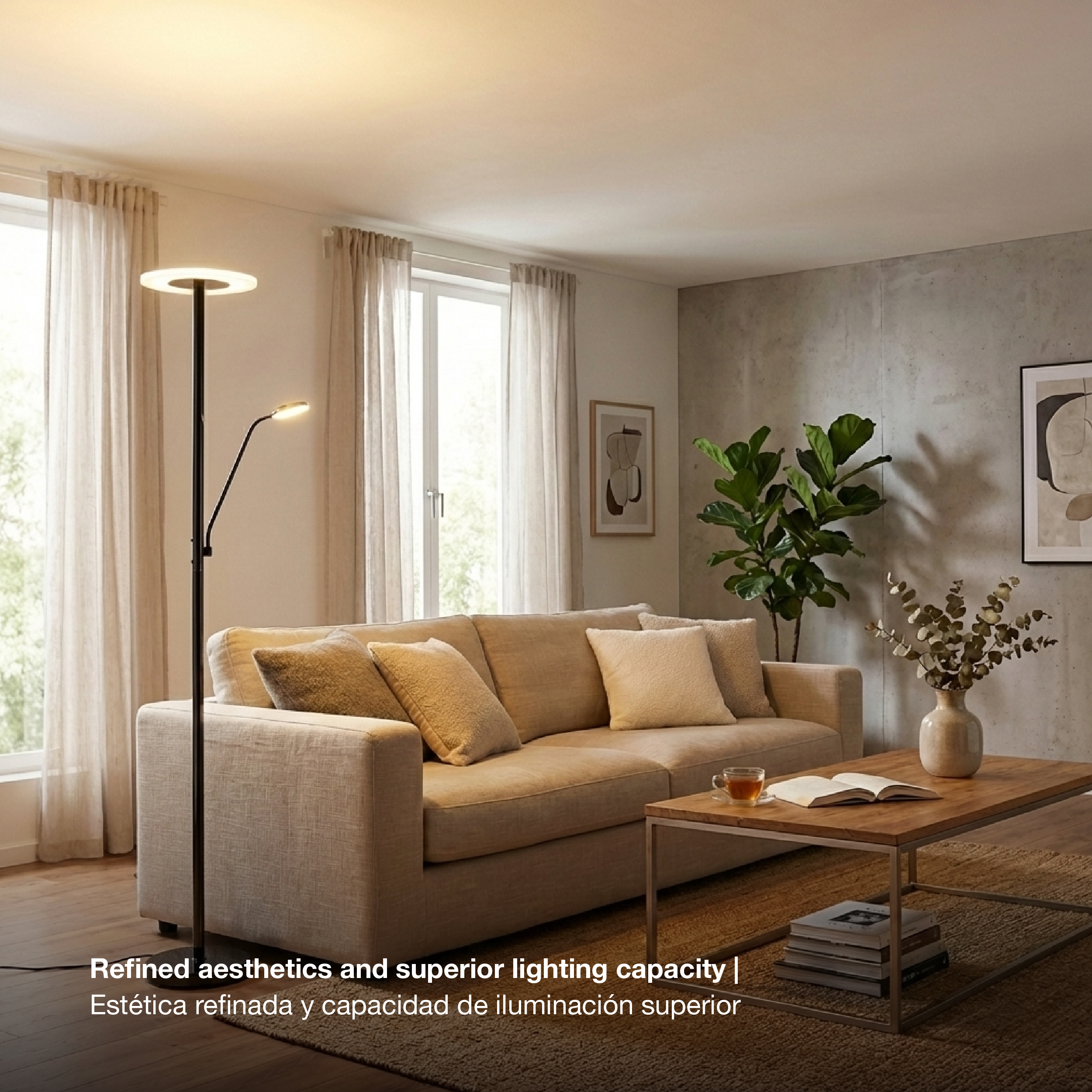 Lámpara de Pie LED con Luz de Lectura Dimerizable Negro Ø300x16mm 28W CCT 1800mm