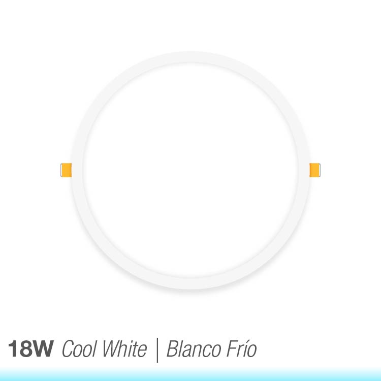 Panel LED redondo blanco de 22cm, 18W 1500lm Frío, de empotrar