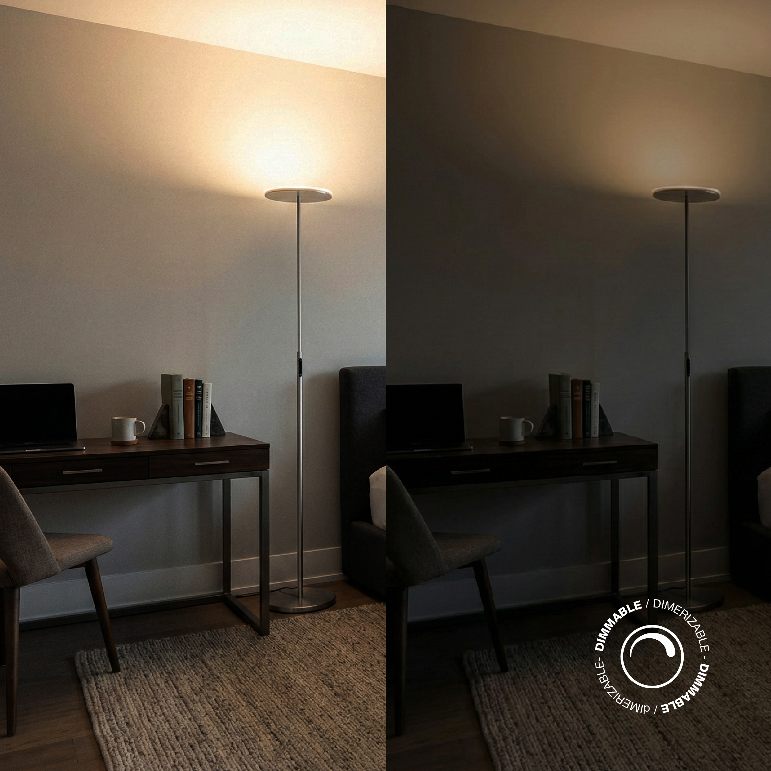 Lámpara de pie LED Dimerizable Níquel satinado Ø300x10mm 30W CCT 1800mm