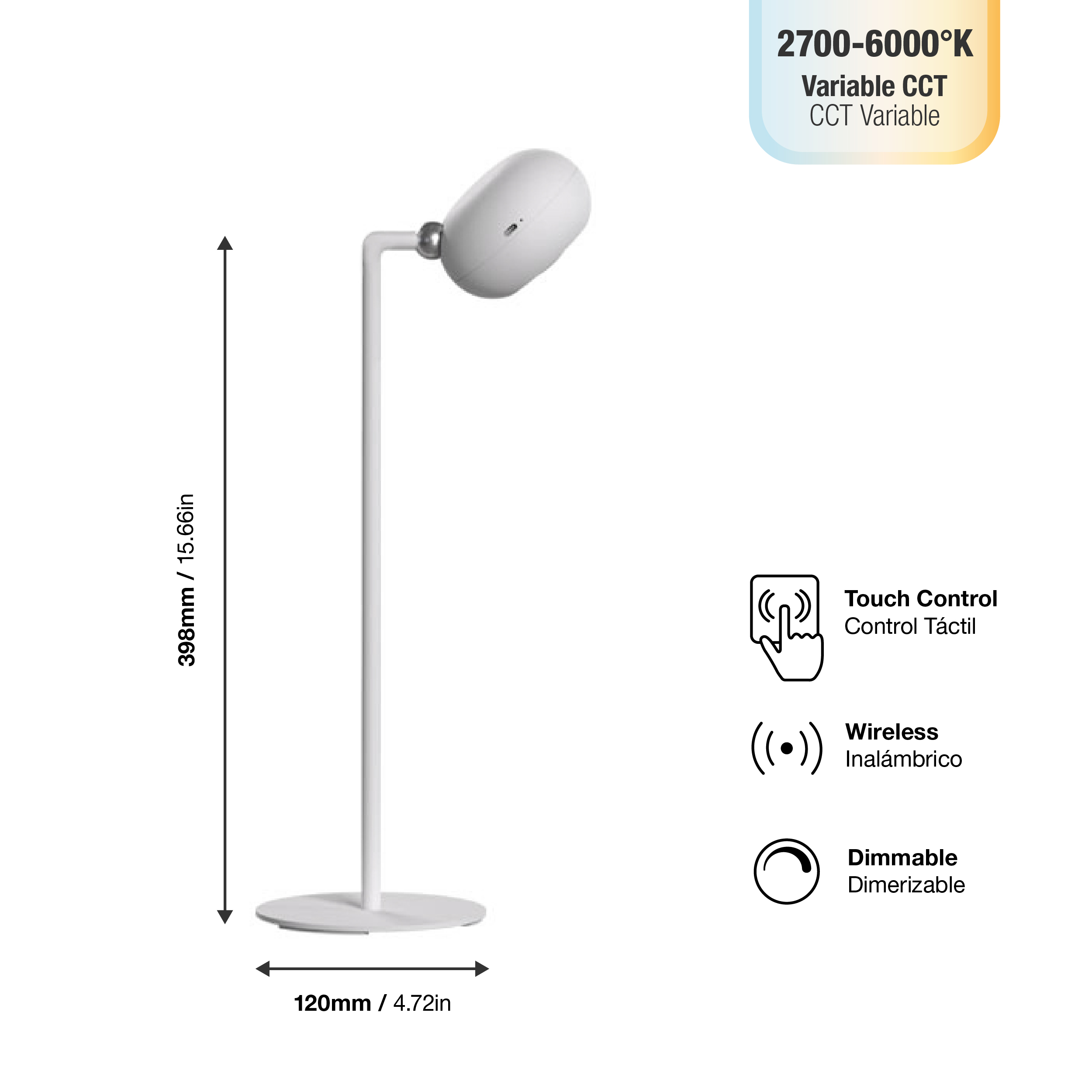 Lámpara de Mesa LED Magnética Blanco 3W Mix Recargable 1800mAh