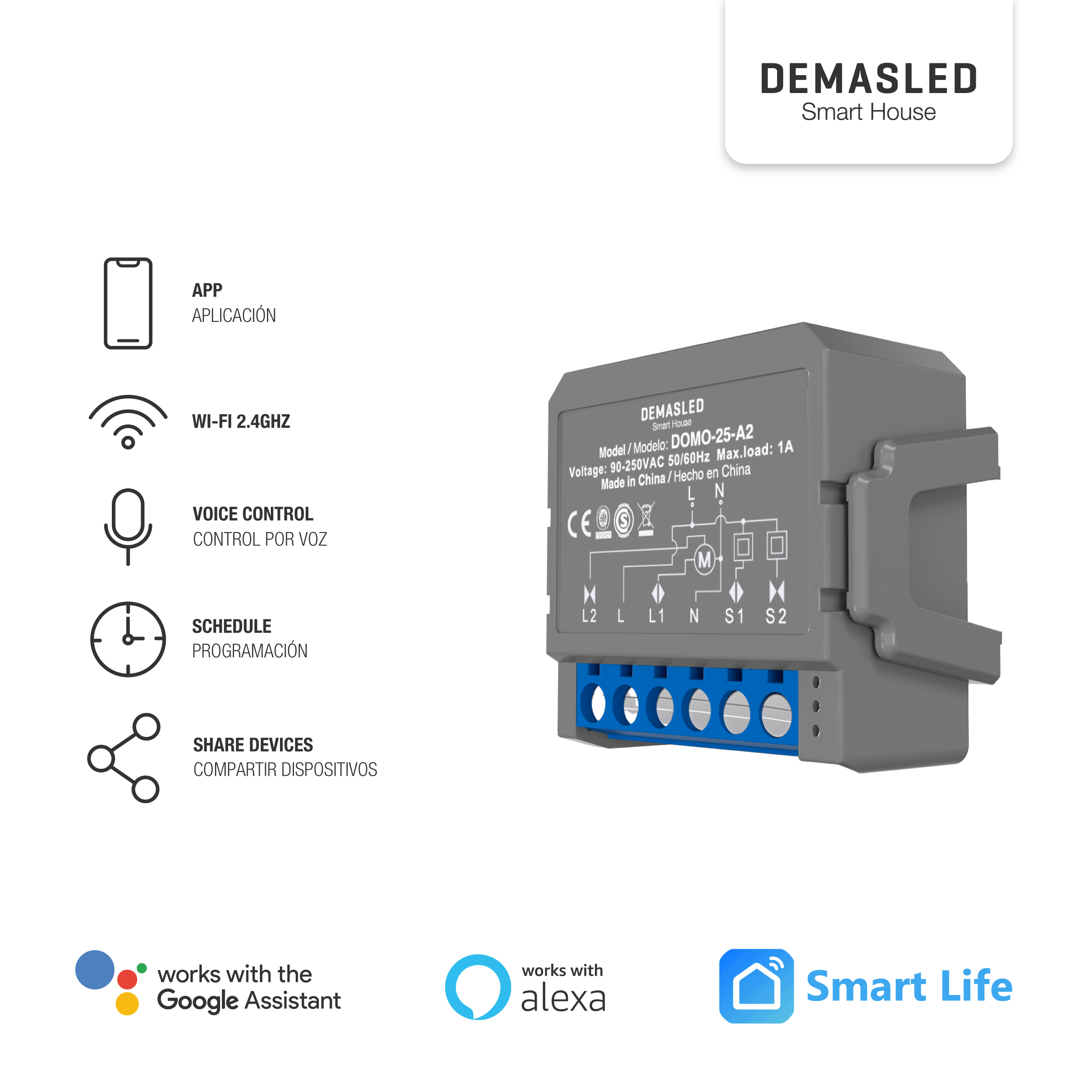 Módulo Smart Switch Wifi para cortinas 1A 220V 2.4GHz