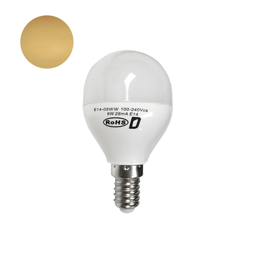 Bombilla E14 G45 esférica 6W Blanco cálido