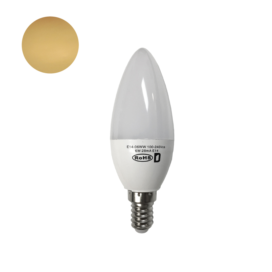 Bombilla E14 C37 vela 6W Blanco cálido