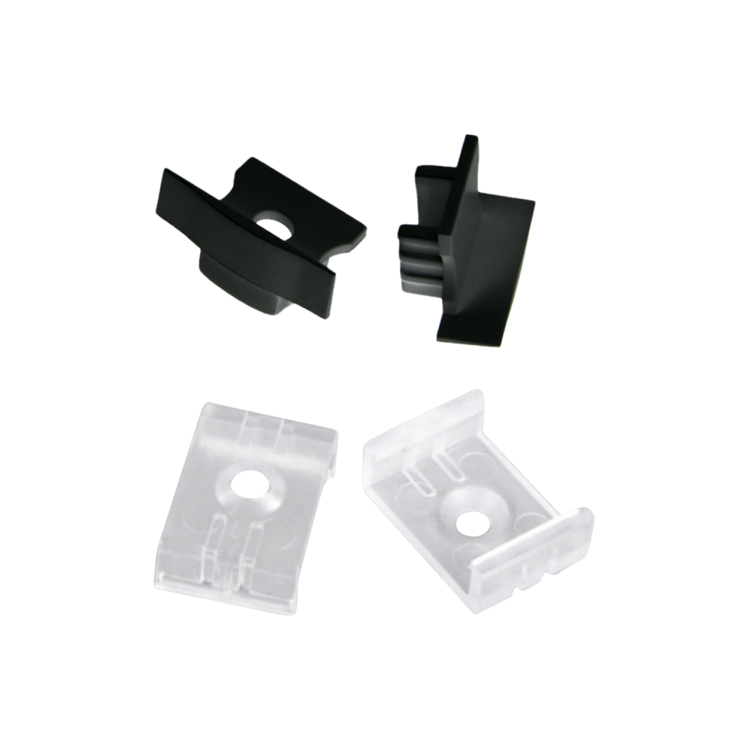 Kit de 2 tapas y 2 clips para perfil de aluminio, PER-14-2m. NEGRO