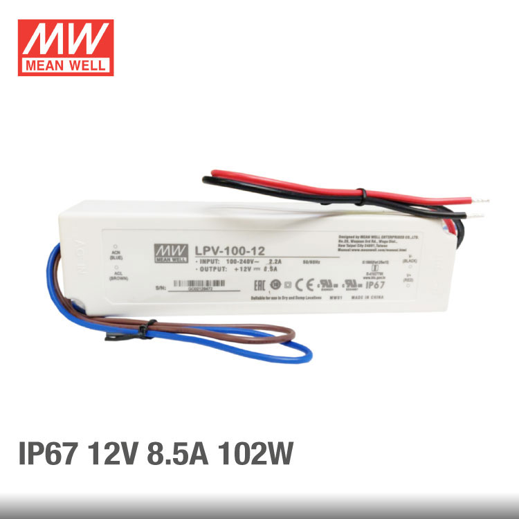 Fuente Switching MEANWELL 12V 8.5A 102W, 90-264VAC Exterior IP67