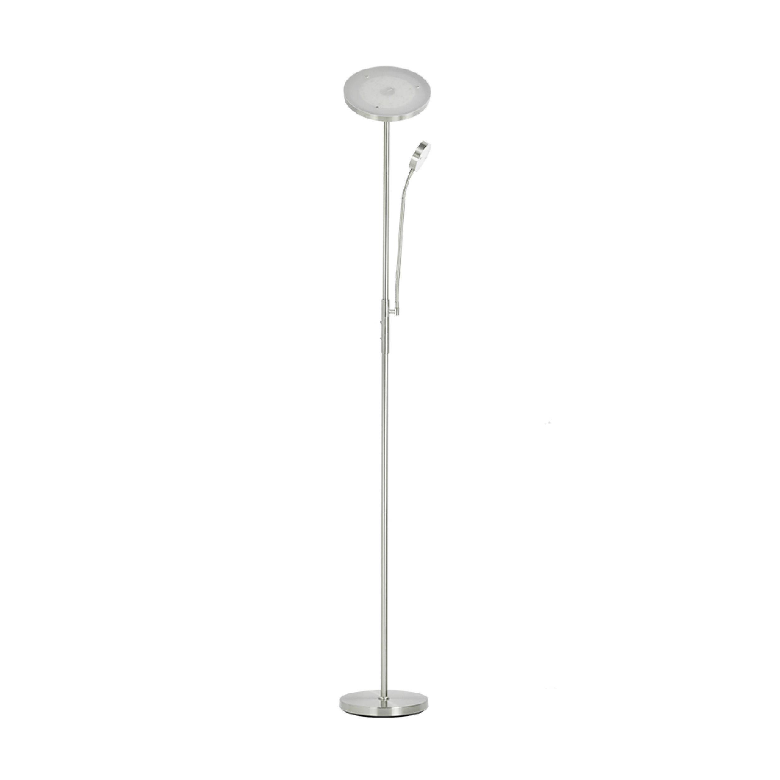 Lámpara de Pie LED con Luz de Lectura Níquel satinado Ø250x20mm 25W Blanco Cálido 3000K 1800mm