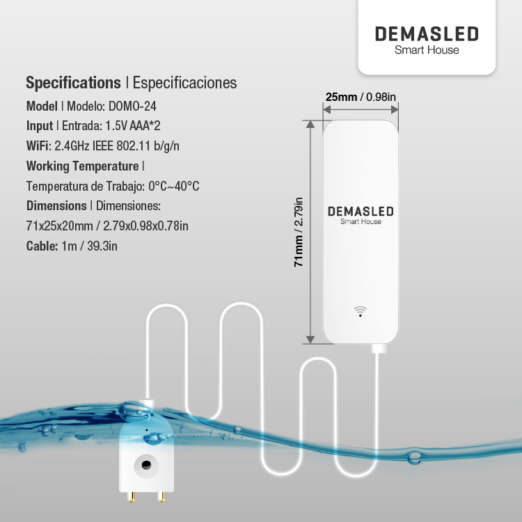 Sensor de agua Inteligente Smart House, 2.4GHz, Smart Life App