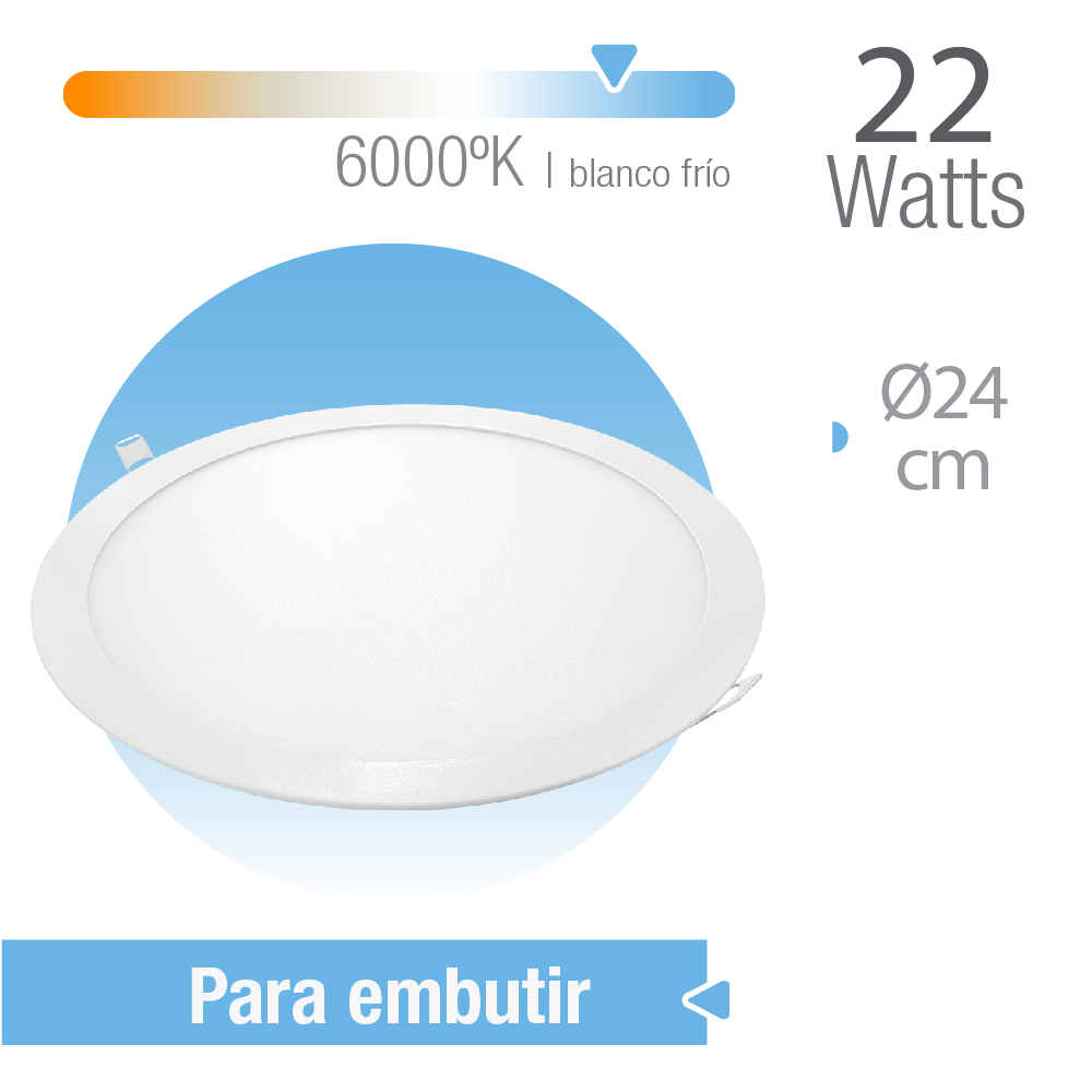 Panel redondo 22W blanco frio 6000ºK diametro exterior 24cm
