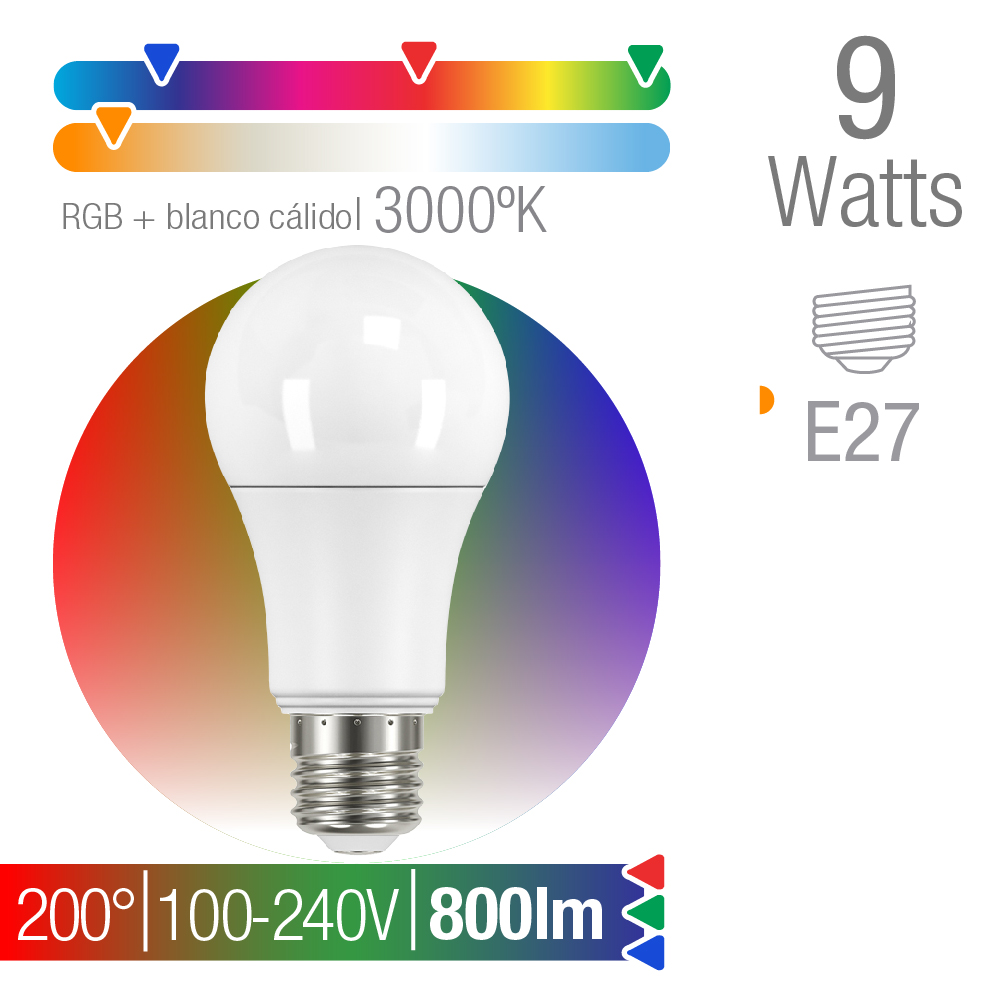 Bombilla E27 RGB Y Calido 9W compatible Google y Alexa