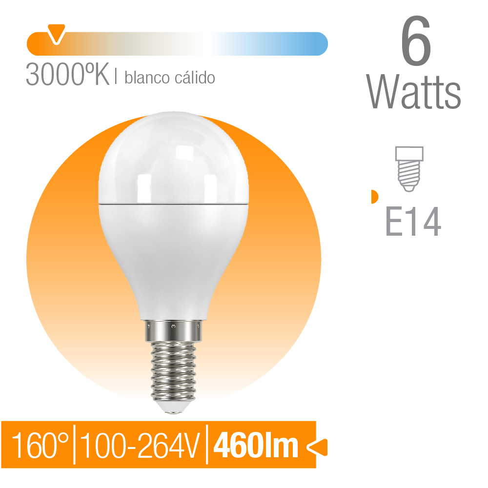 Bombilla E14 G45 esférica 6W Blanco cálido