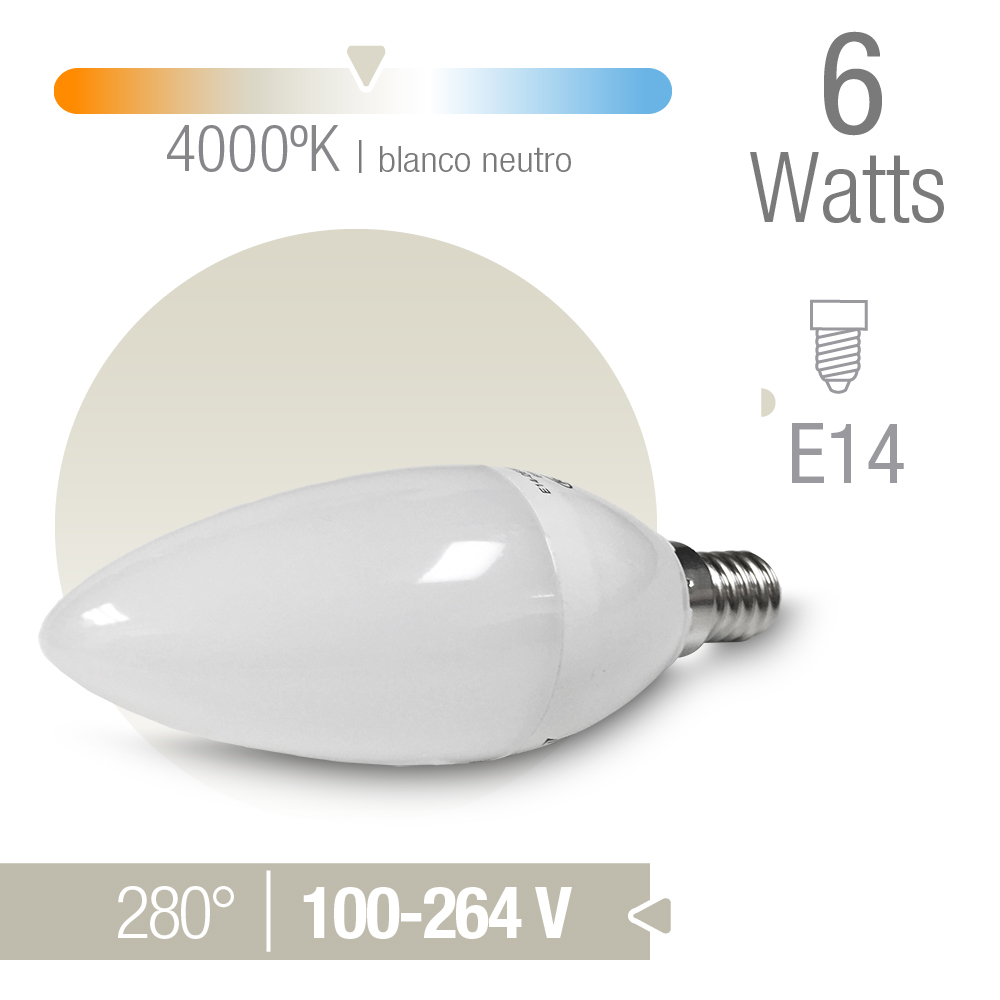 Bombilla E14 C37 vela 6W Blanco neutro