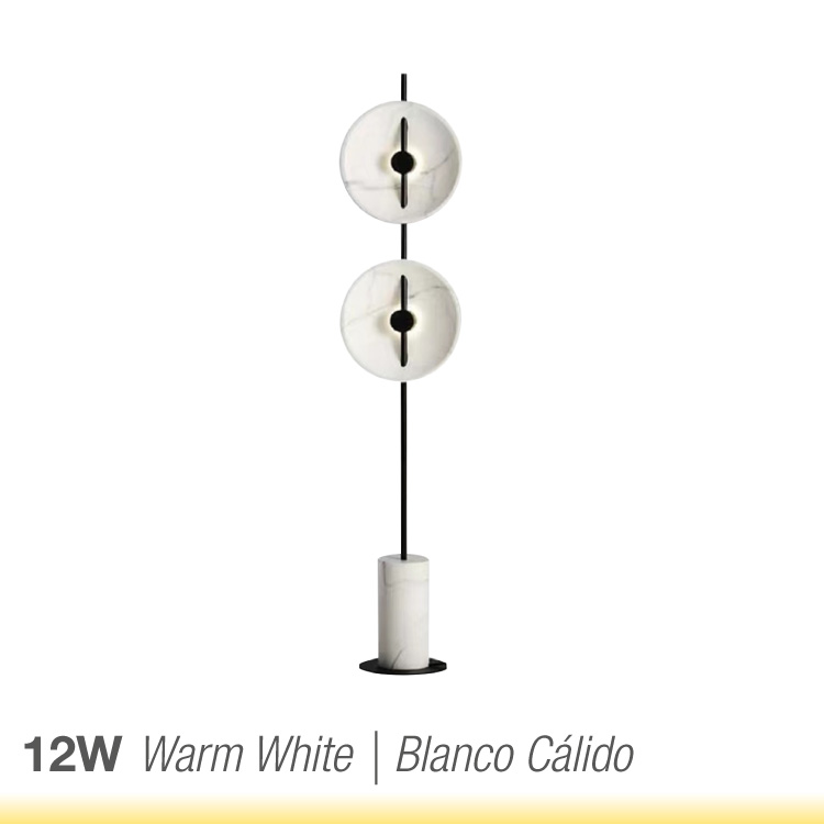 Lámpara de pie 12W, Negro Mate, Blanco Cálido 3000K 744lm, D-30cm