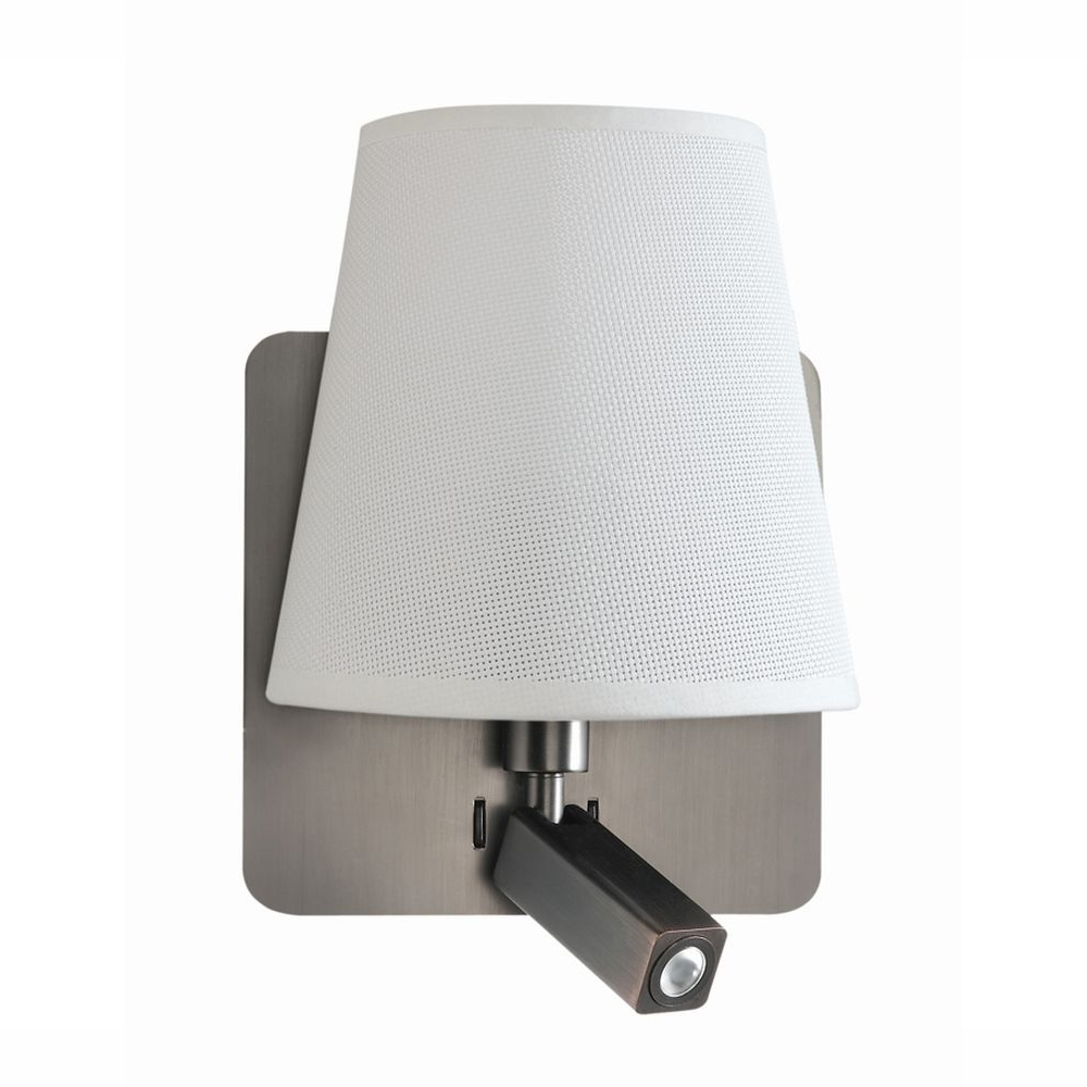 Aplique 2 luces níquel satinado con pantalla blanca Bahía