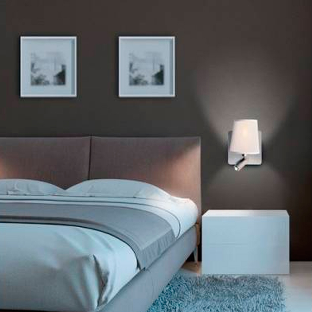 Aplique 2 luces níquel satinado con pantalla blanca Bahía