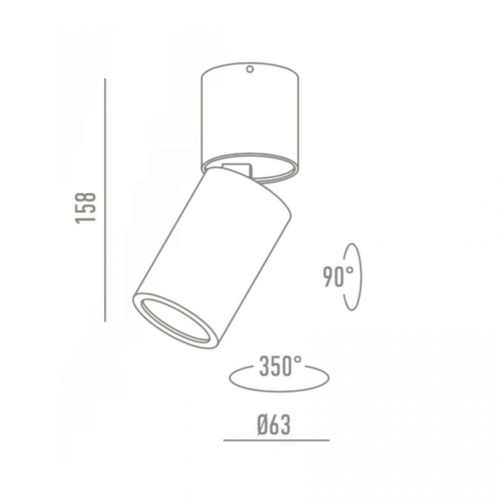 Cilindro orientable blanco mate altura 158mm sin bombilla.