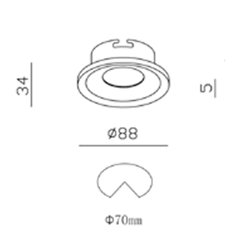 Aro fijo antideslumbrante redondo blanco + cromado  Ø88mm