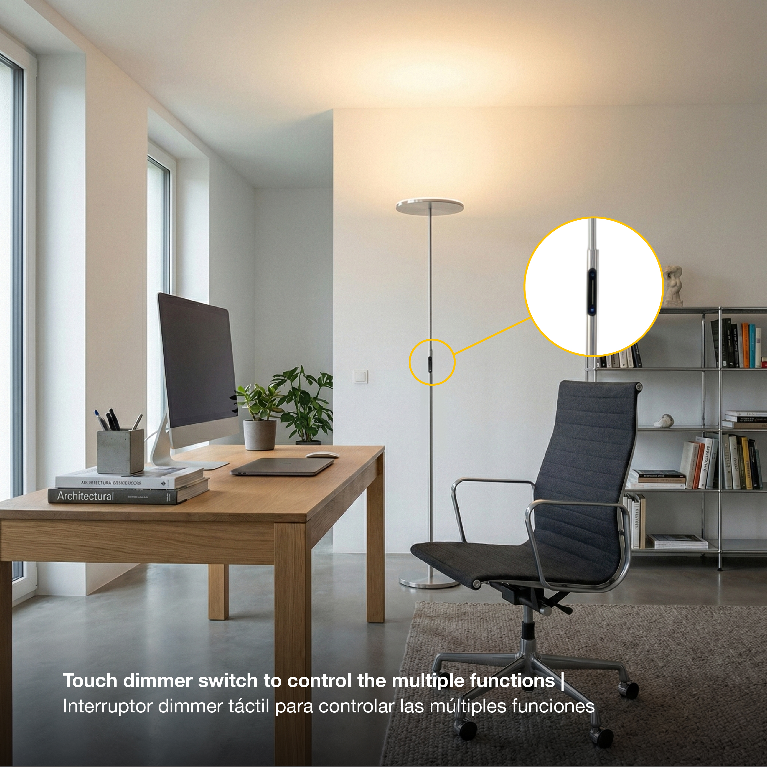 Lámpara de pie LED Dimerizable Níquel satinado Ø300x10mm 30W CCT 1800mm