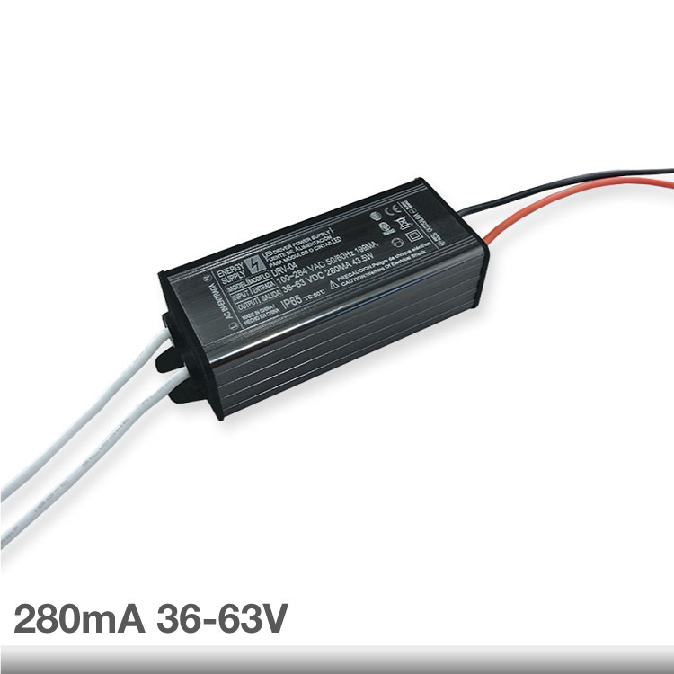 Driver, DC 36-63V 12-18 LEDs x 1W 280mA, Entrada: AC 100-265V