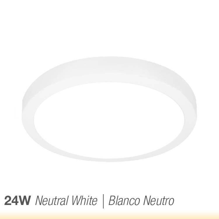 Plafón LED redondo blanco de 30cm, 24W 1920lm Neutro, de aplicar