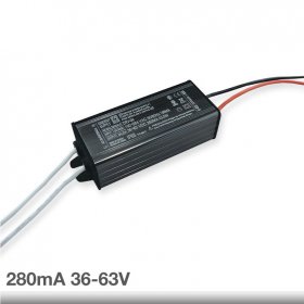 Driver, DC 36-63V 12-18 LEDs x 1W 280mA, Entrada: AC 100-265V