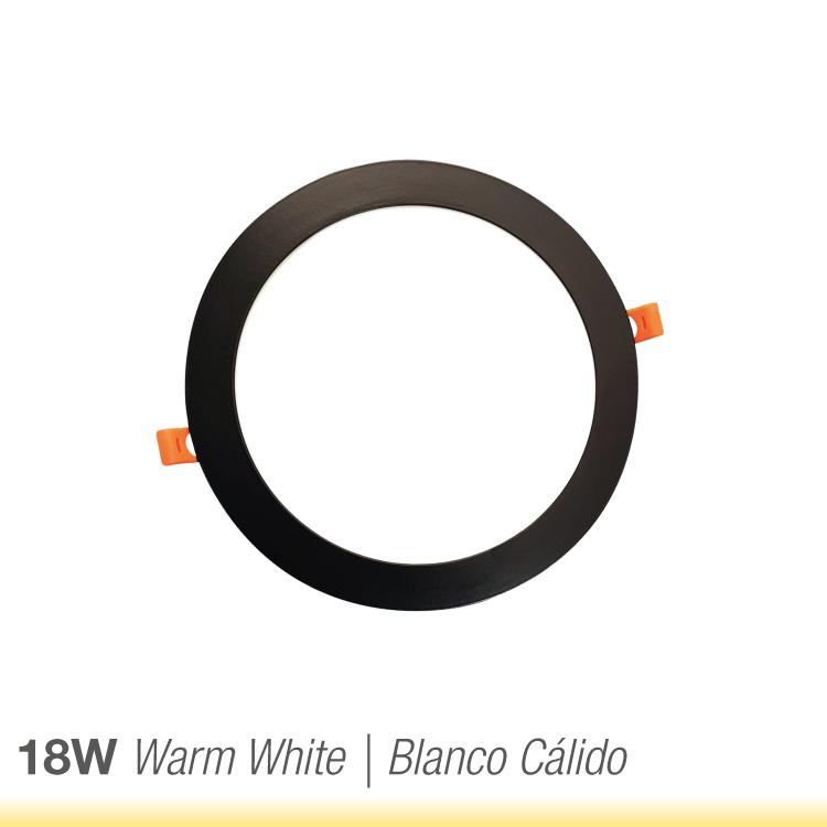 Panel LED Redondo Negro de 22.3cm 18W 1440lm Cálido, de empotrar