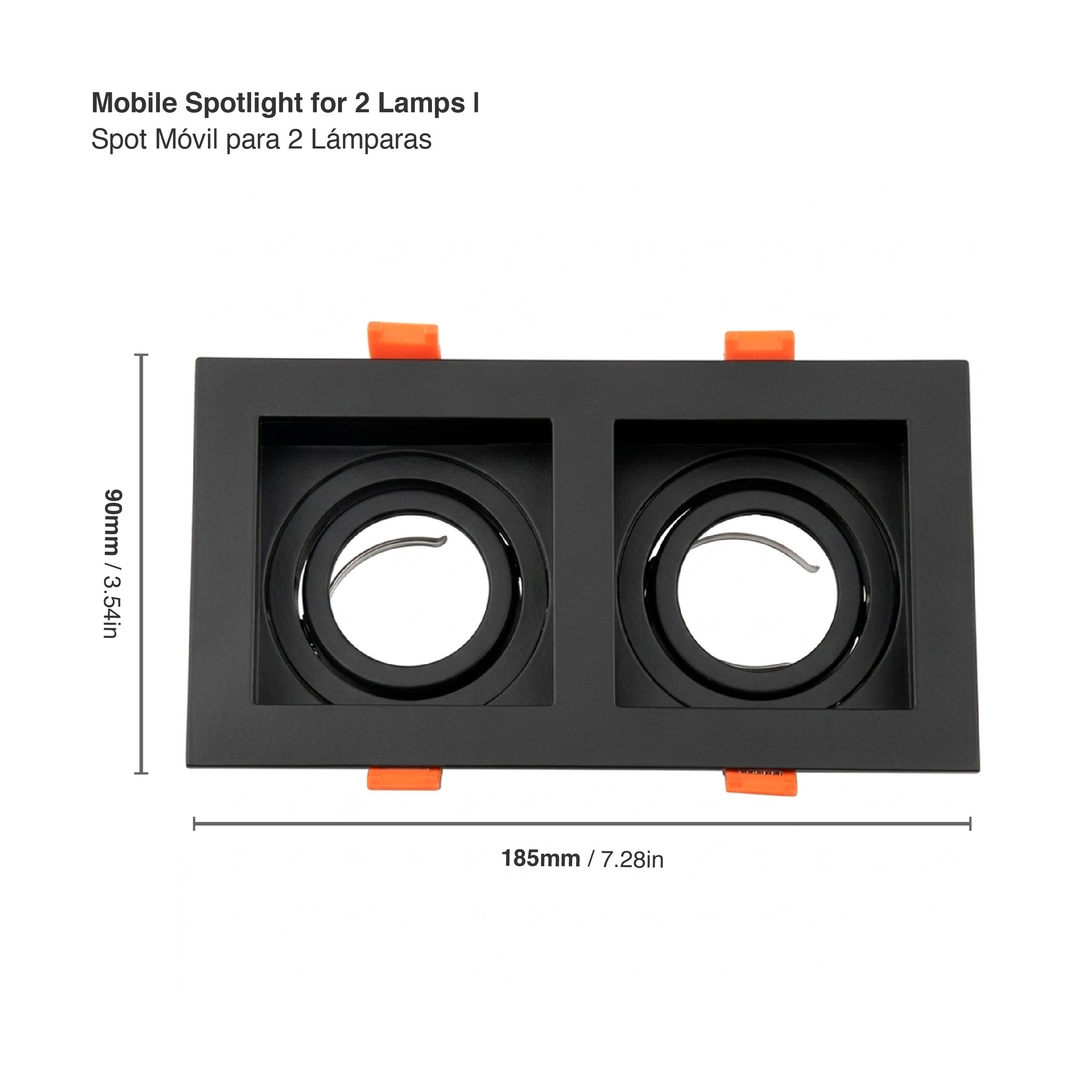 Spot Móvil Negro para 2 Bombillas GU10