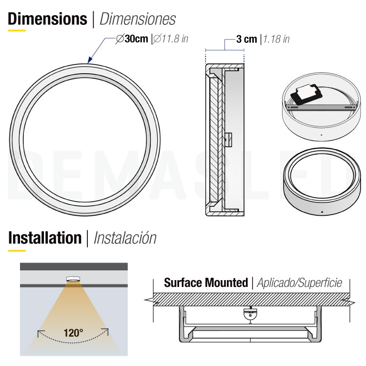 Plafón LED redondo blanco de 30cm, 24W 1920lm Cálido, de aplicar