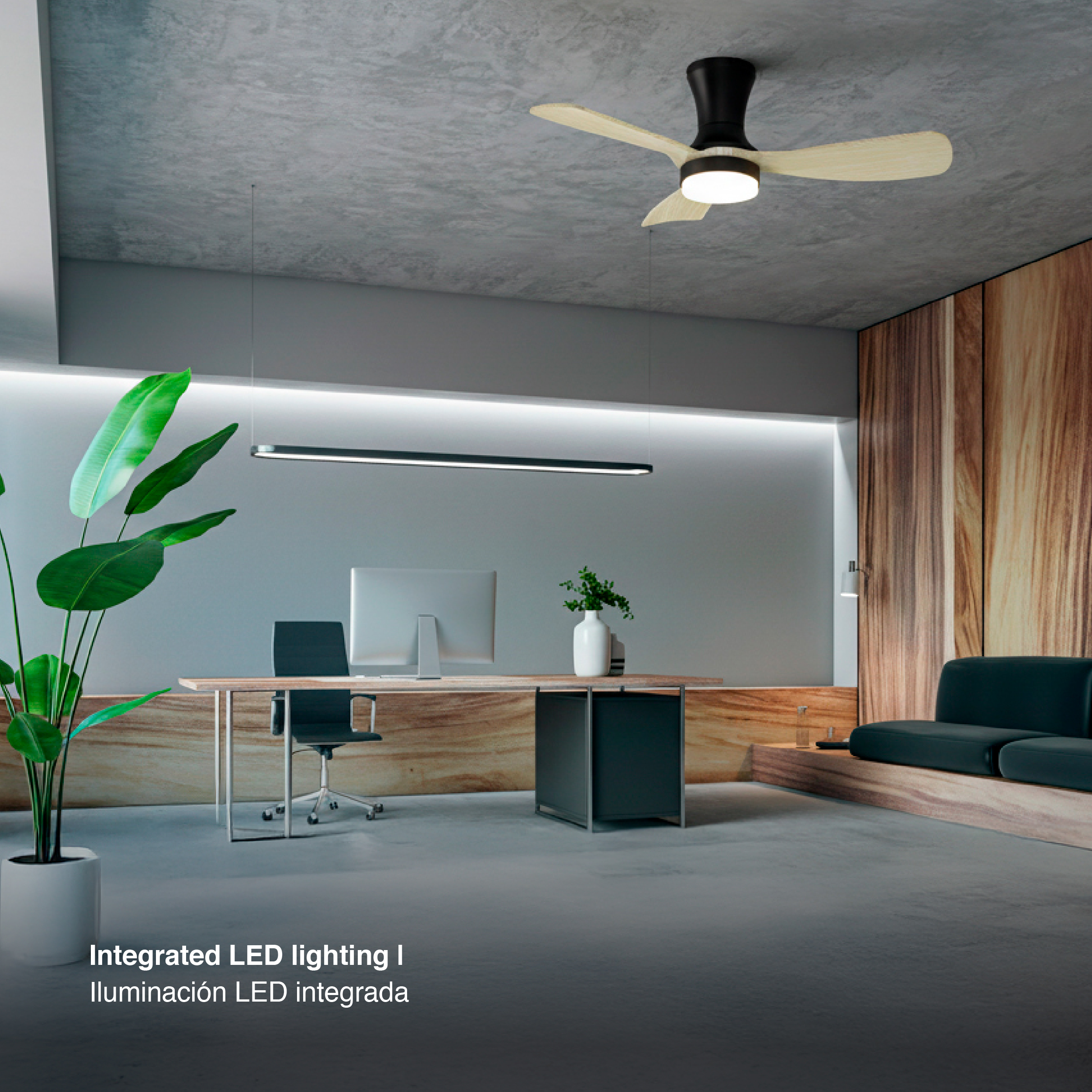 Ventilador de Techo con Luz LED CCT 920x265mm Madera Clara 22W con Control Remoto AC100-240V 