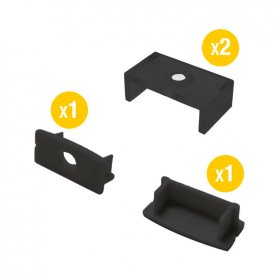 Kit de 2 tapas y 2 clips para perfil de aluminio,NEGRO. PER-01-2M