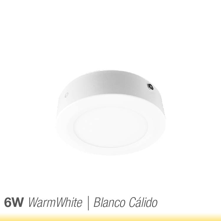 Plafón LED redondo blanco de 12cm, 6W 390lm Cálido, de aplicar