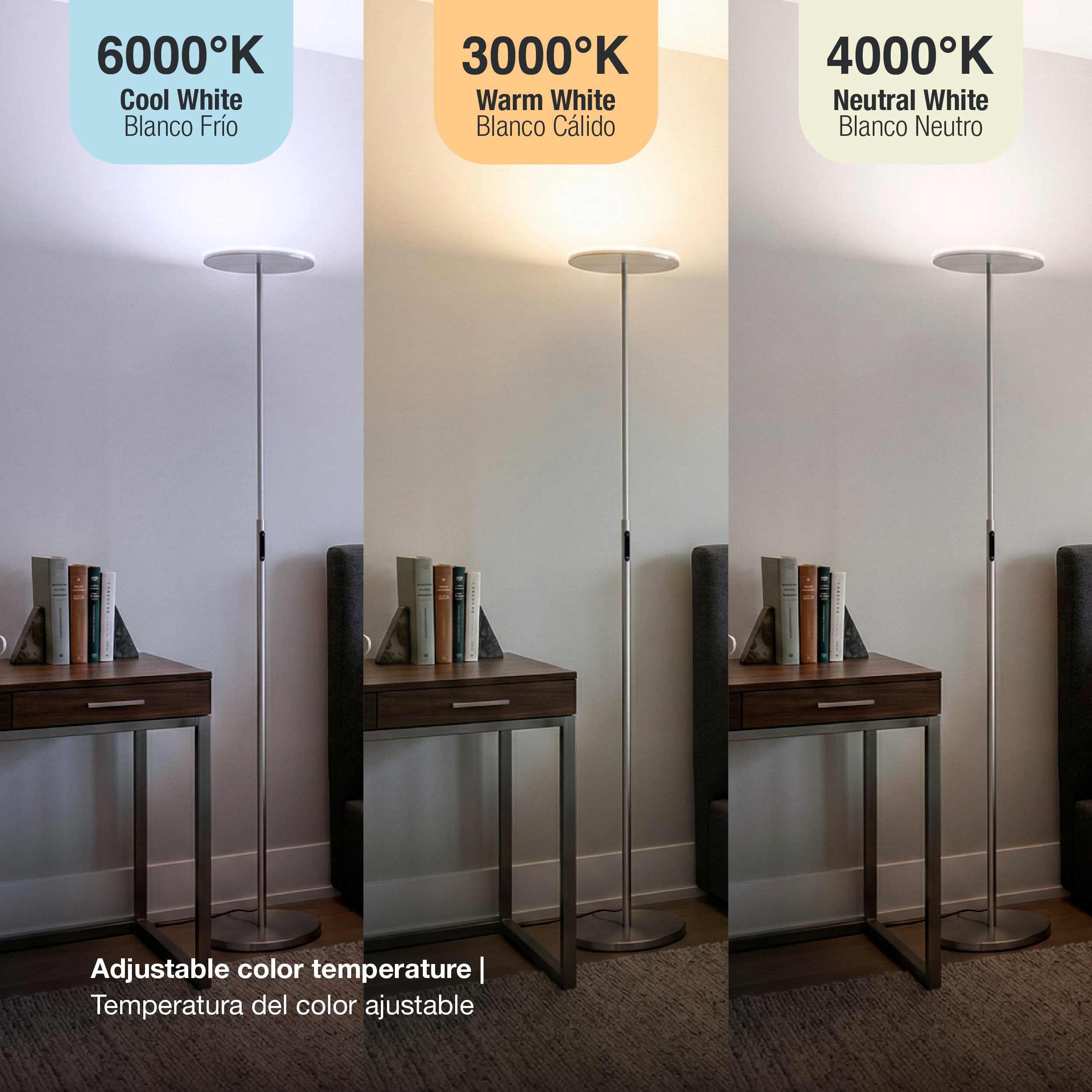 Lámpara de pie LED Dimerizable Níquel satinado Ø300x10mm 30W CCT 1800mm