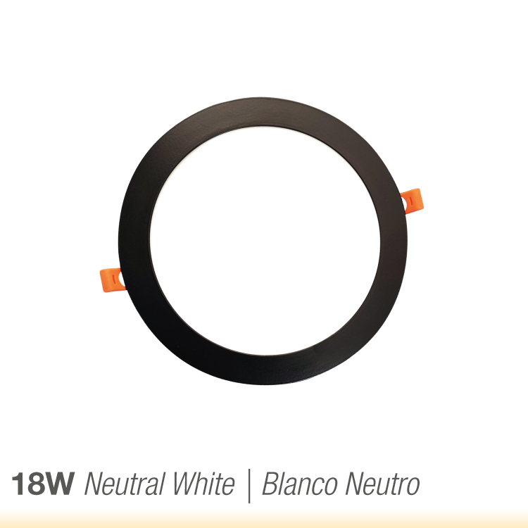 Panel LED Redondo Negro de 22.3cm 18W 1230lm Neutro, de empotrar